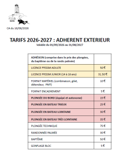 260616 Tarifs 2026-2027 ASSUB plongeur extérieur